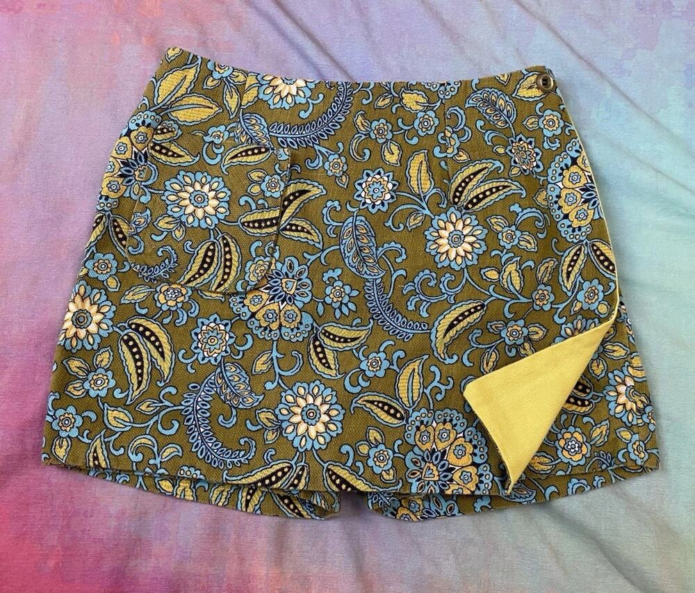 Vintage 60s De Mar juniors Skort Mini Skirt Mod Floral Paisley Beach Sz S Hippie